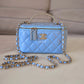 CHANEL 22S Pick Me Up Blue Caviar Top Handle Script Vanity Gold Hardware