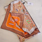 HERMES Double Face Silk 90 Caracteristick Multicolour Beige Dore/Orange Scarf Shawl