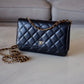 CHANEL Black Caviar Microchipped Classic Wallet On Chain Gold Hardware