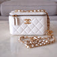CHANEL Iridescent White Caviar Rectangular Vanity on Adjustable Chain Strap Oversized CC Gold Hardware