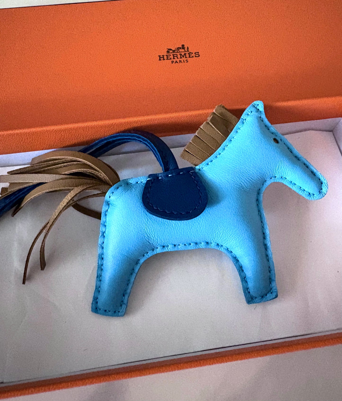 HERMES Rodeo PM Tricolour Bleu Celeste/Kraft/Bleu De Malte Bag Charm