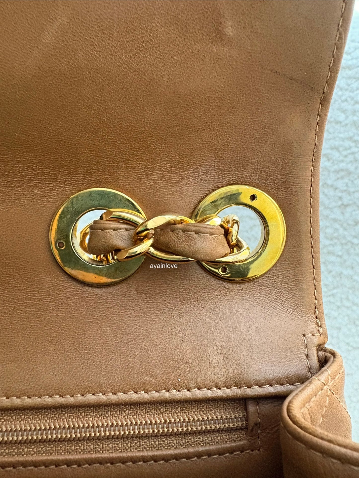 CHANEL Vintage Dark Beige Quilted Jumbo Classic Single Flap Oversized CC Bag 24KT Gold Plated Hardware Series 3