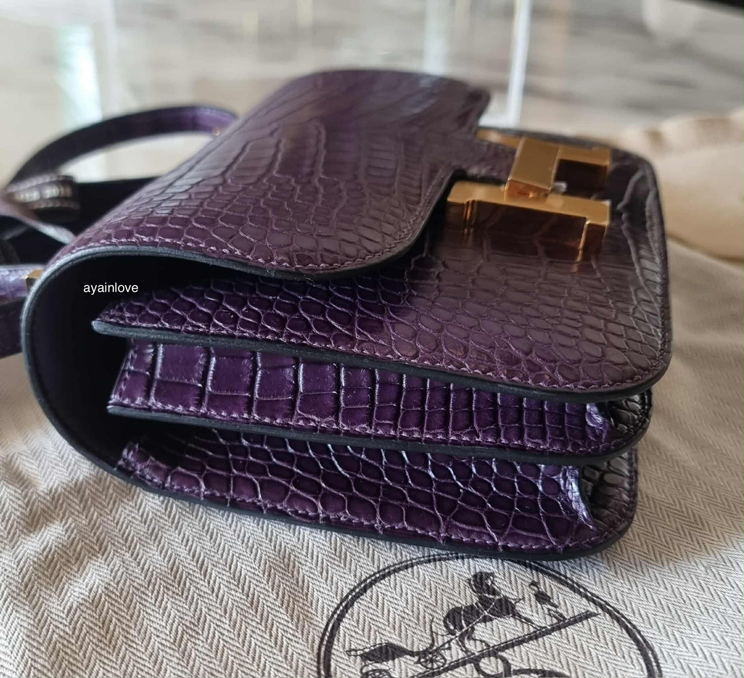 HERMES Constance Mini 18 Amethyst Matte Alligator Gold Hardware Y Stamp