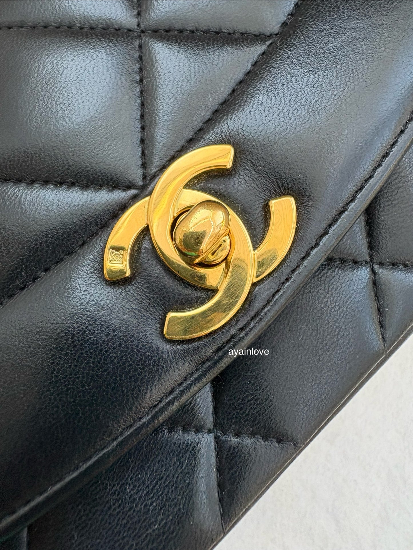 CHANEL Vintage Black Quilted Lambskin Small Diana Flap Bag 24KT Gold Plated Hardware Series 3