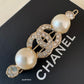 CHANEL 21A Hair Clip Pin Brooch Crystal Pearl CC Light Gold Hardware