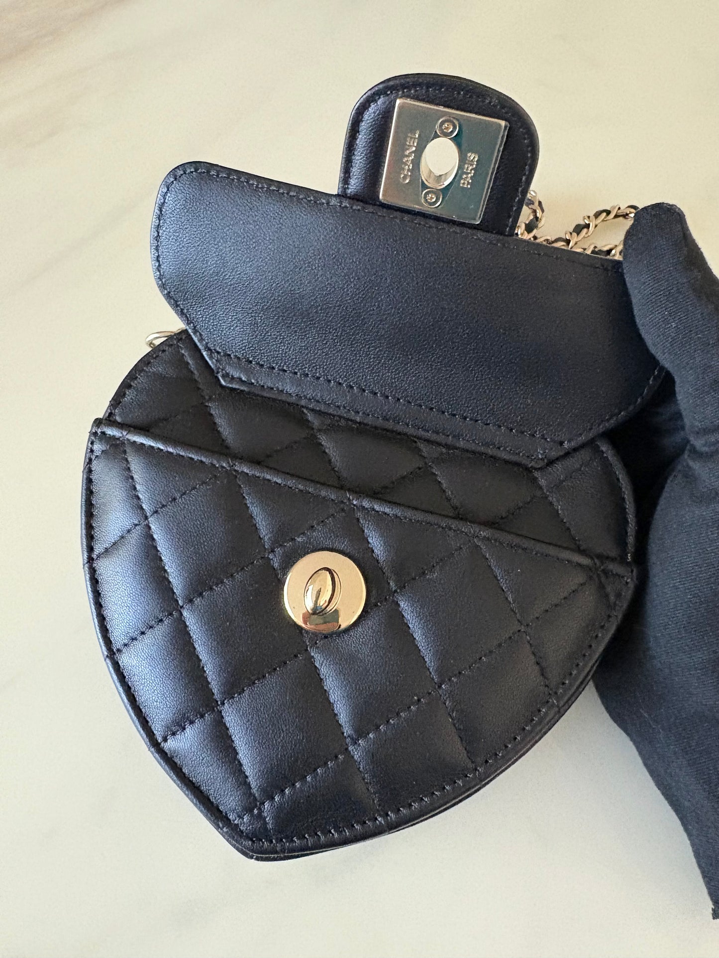 CHANEL 22S Black CC in Love Heart Small Cross-Body Bag Light Gold Hardware