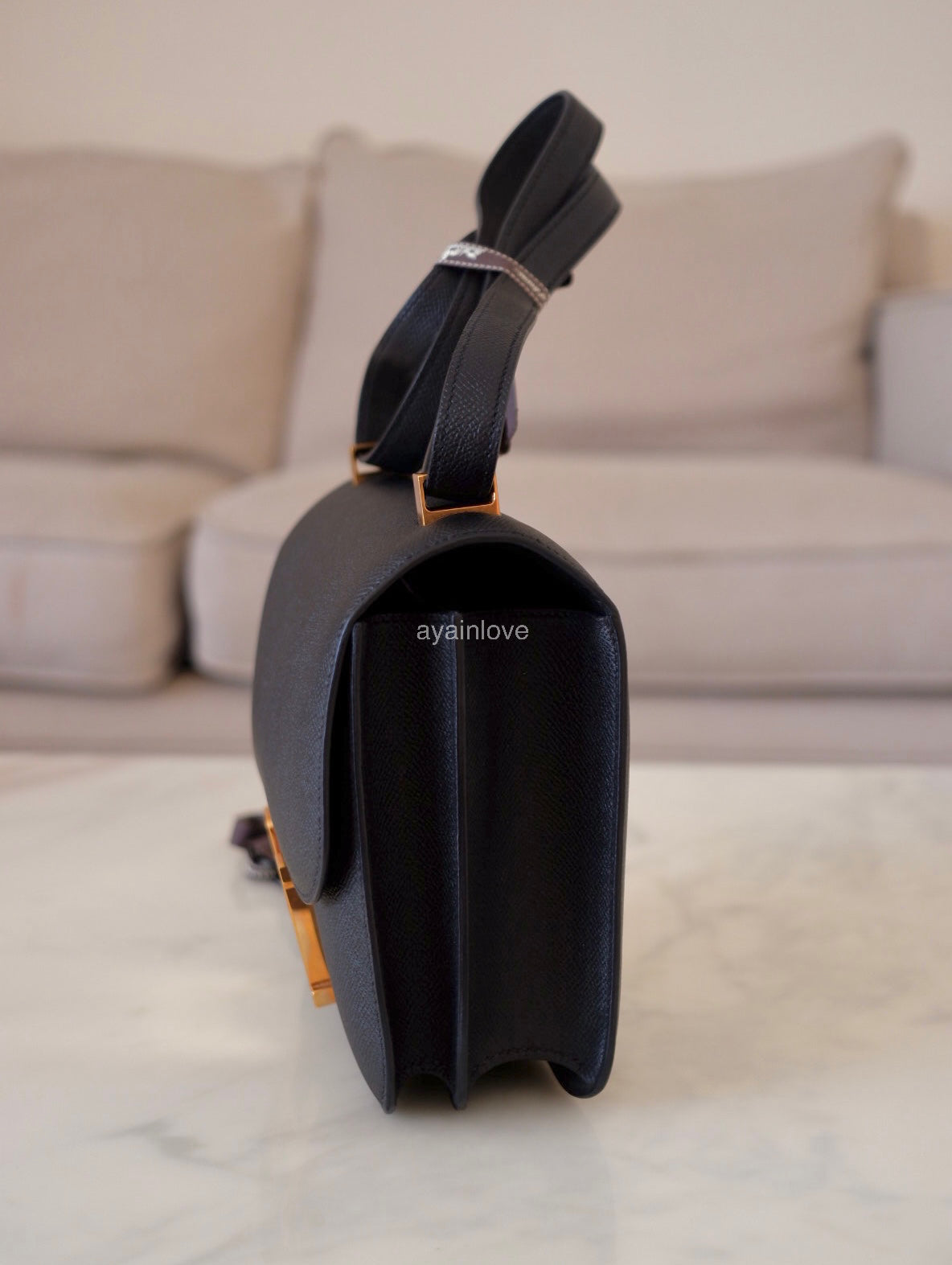 HERMES Constance 24 Noir Black Epsom Rose Gold Hardware D Stamp
