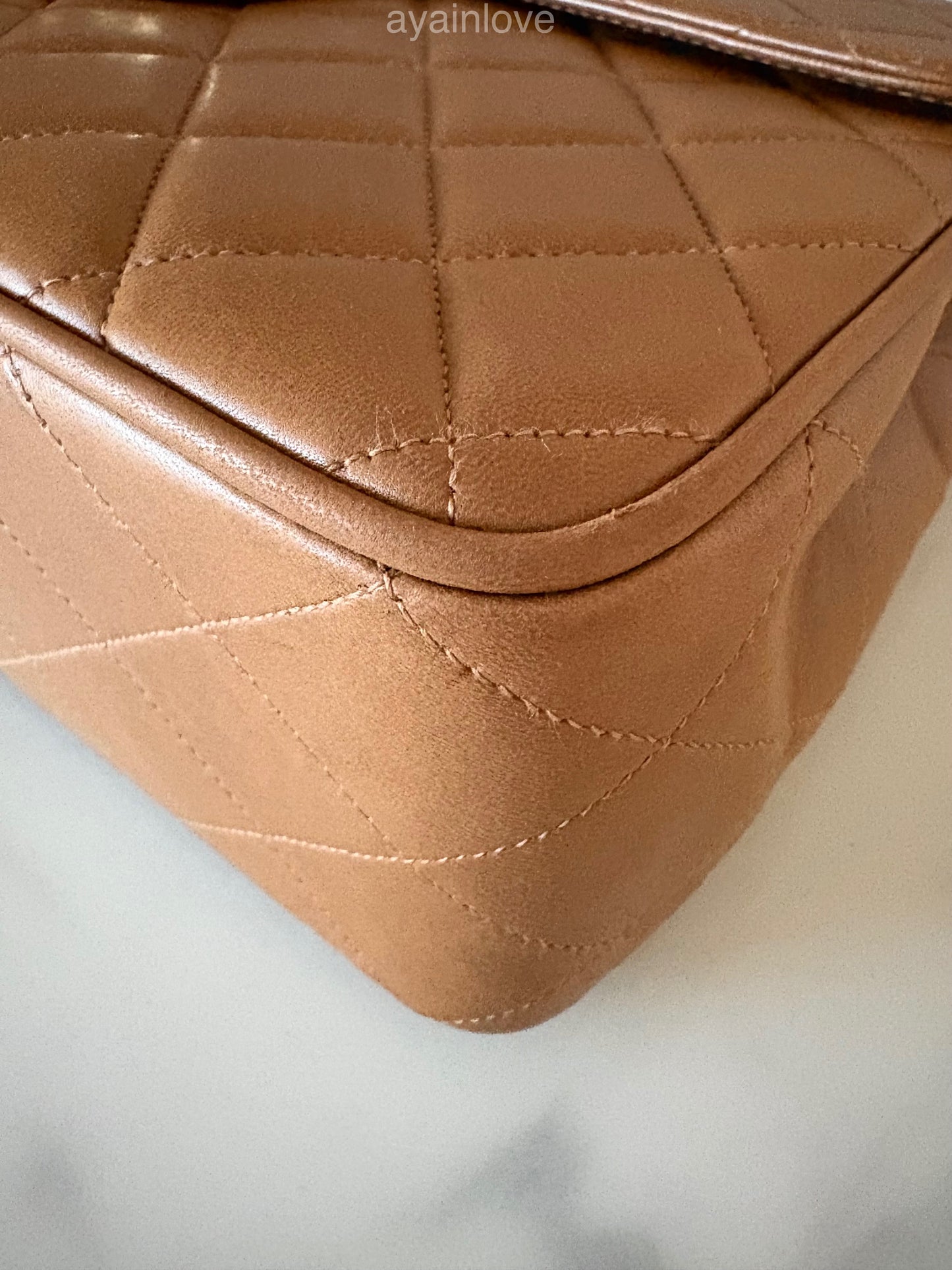 CHANEL Vintage Dark Beige Quilted Jumbo Classic Single Flap Oversized CC Bag 24KT Gold Plated Hardware Series 3