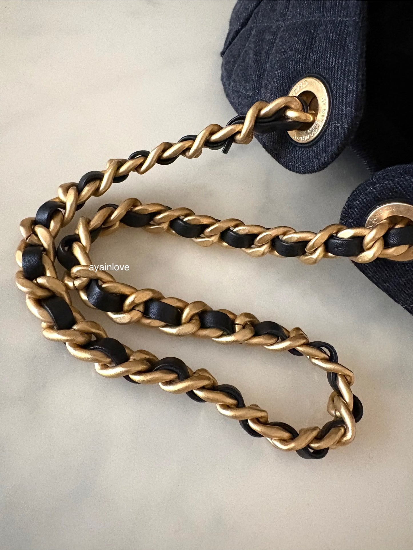 CHANEL 26P Black Washed Denim Small 25 Bag Gold Hardware