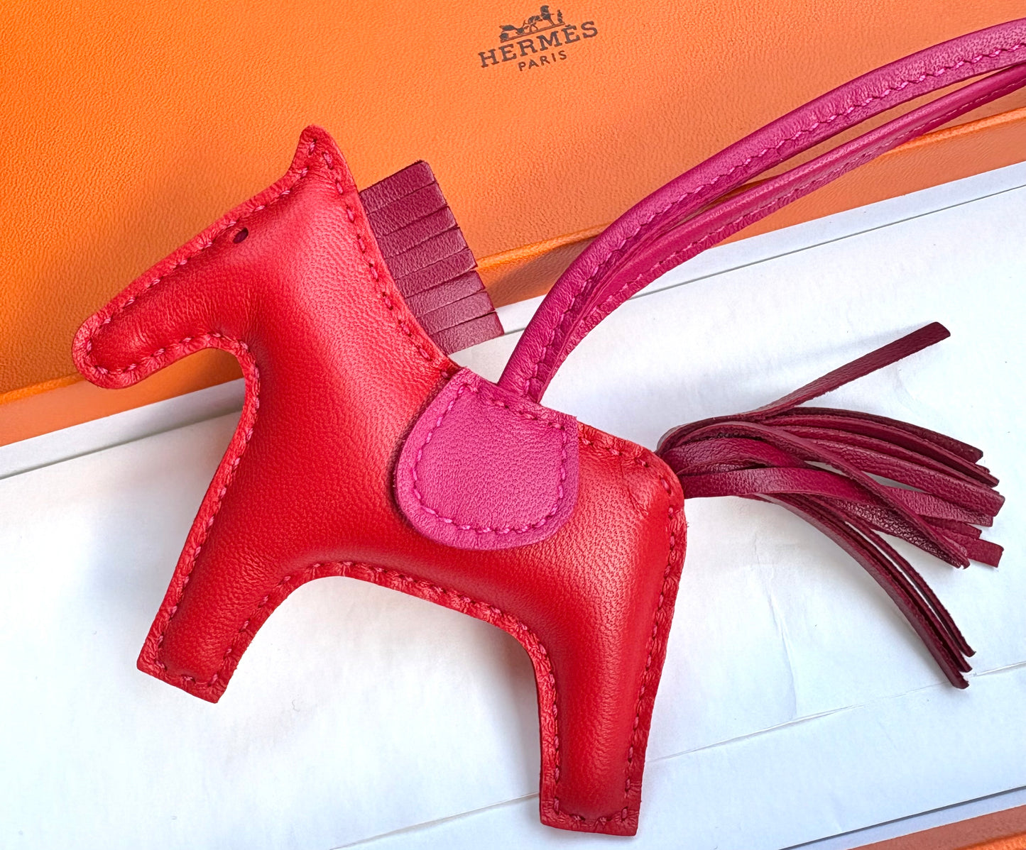HERMES Rodeo PM Tricolour Rouge/Rubis/Rose Mexico Bag Charm