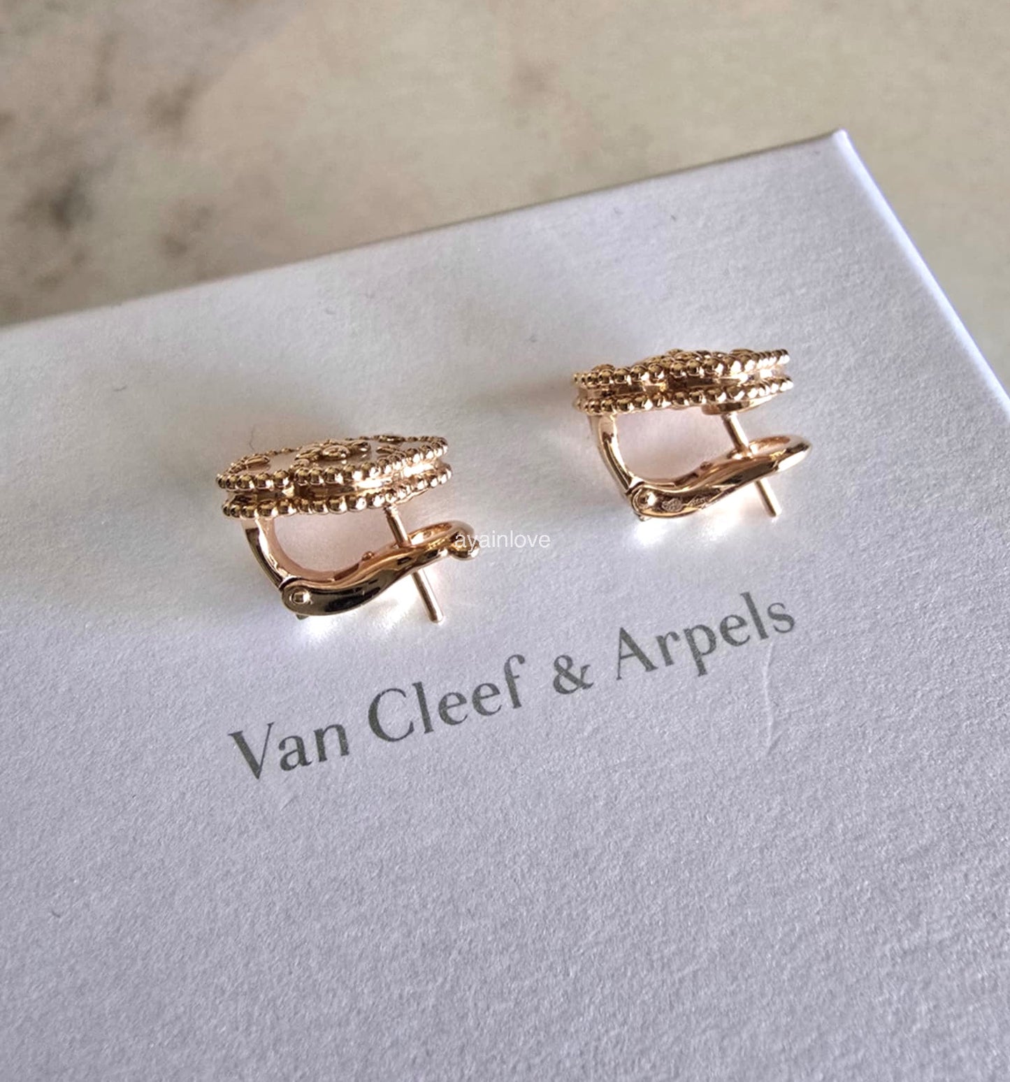 Van Cleef Arpels VCA Lucky Spring Plum Blossom Mother of Pearl 18KT Rose Gold Earrings