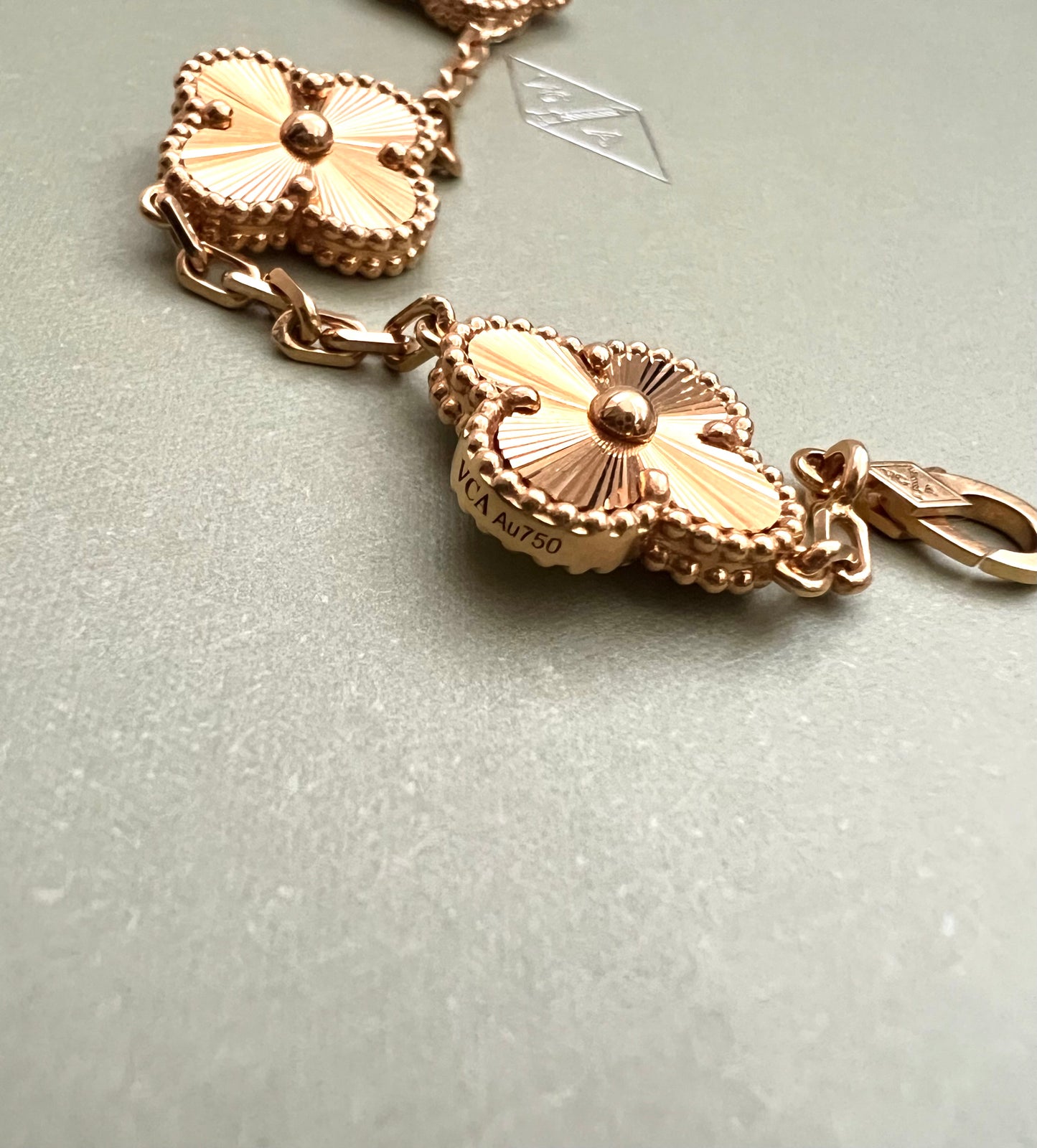 Van Cleef Arpels VCA 5 Motifs Bracelet Guilloche 18KT Yellow Gold Vintage Alhambra