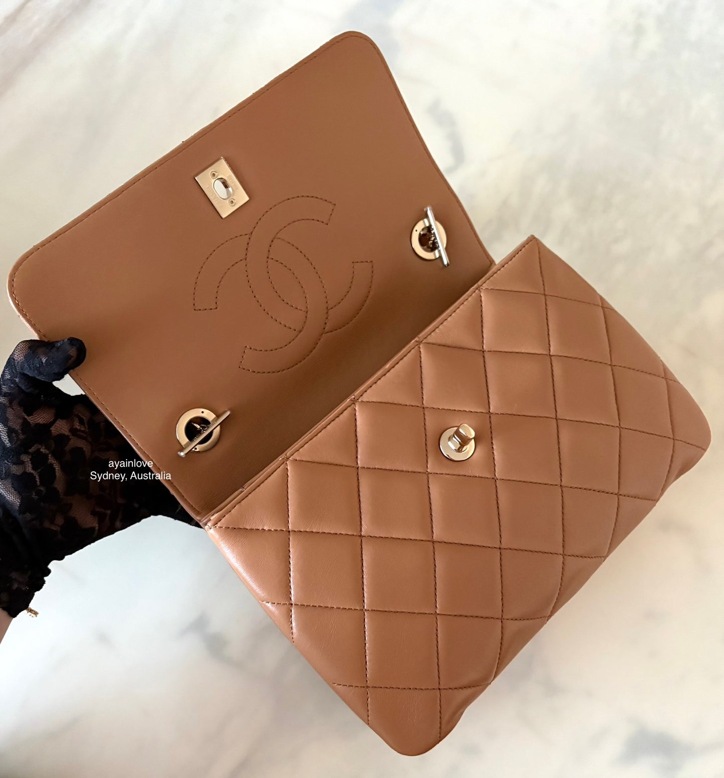 CHANEL Dark Beige Small Trendy Flap Bag Light Gold Hardware