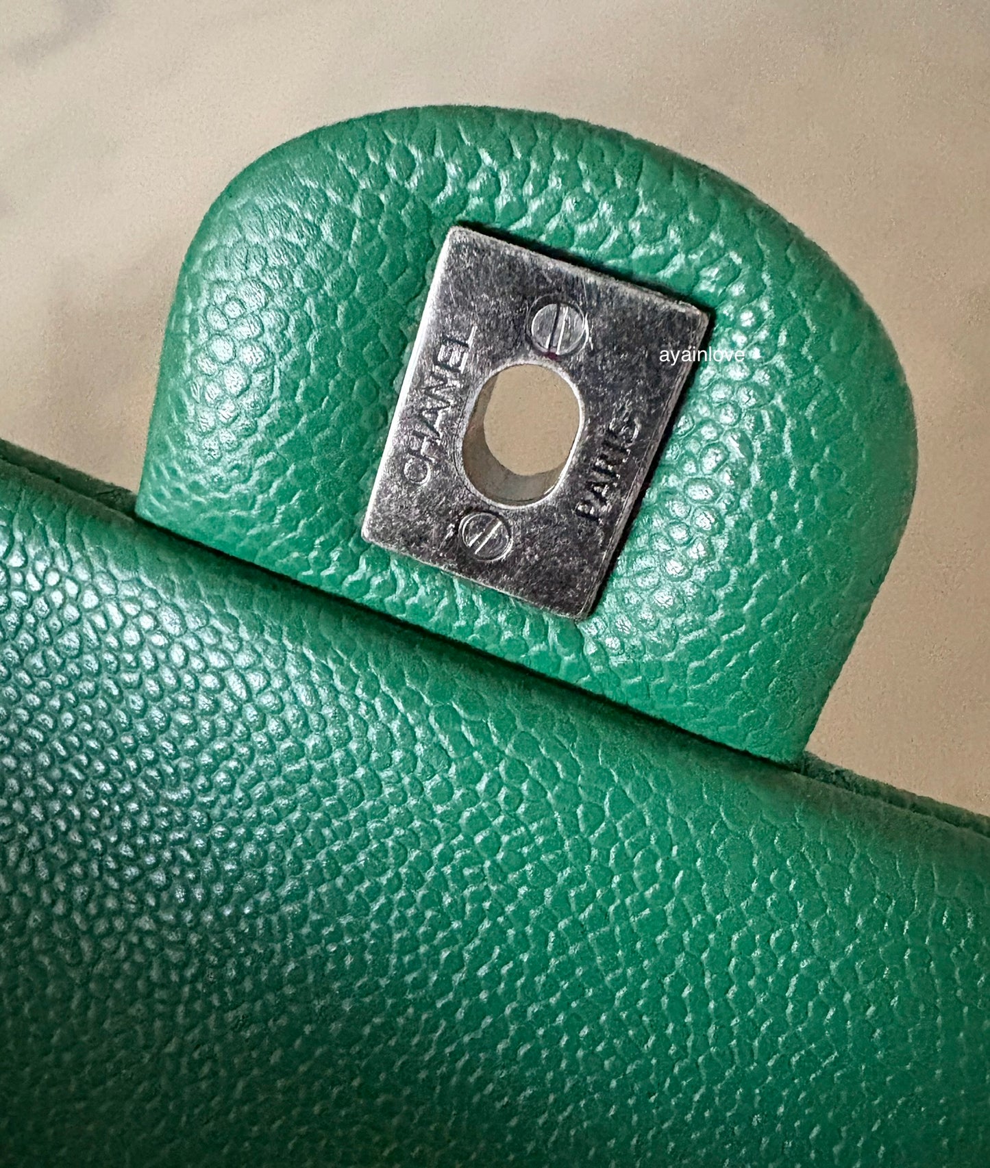 CHANEL Green Caviar Classic Quilted Rectangular Mini Flap Bag Ruthenium Hardware
