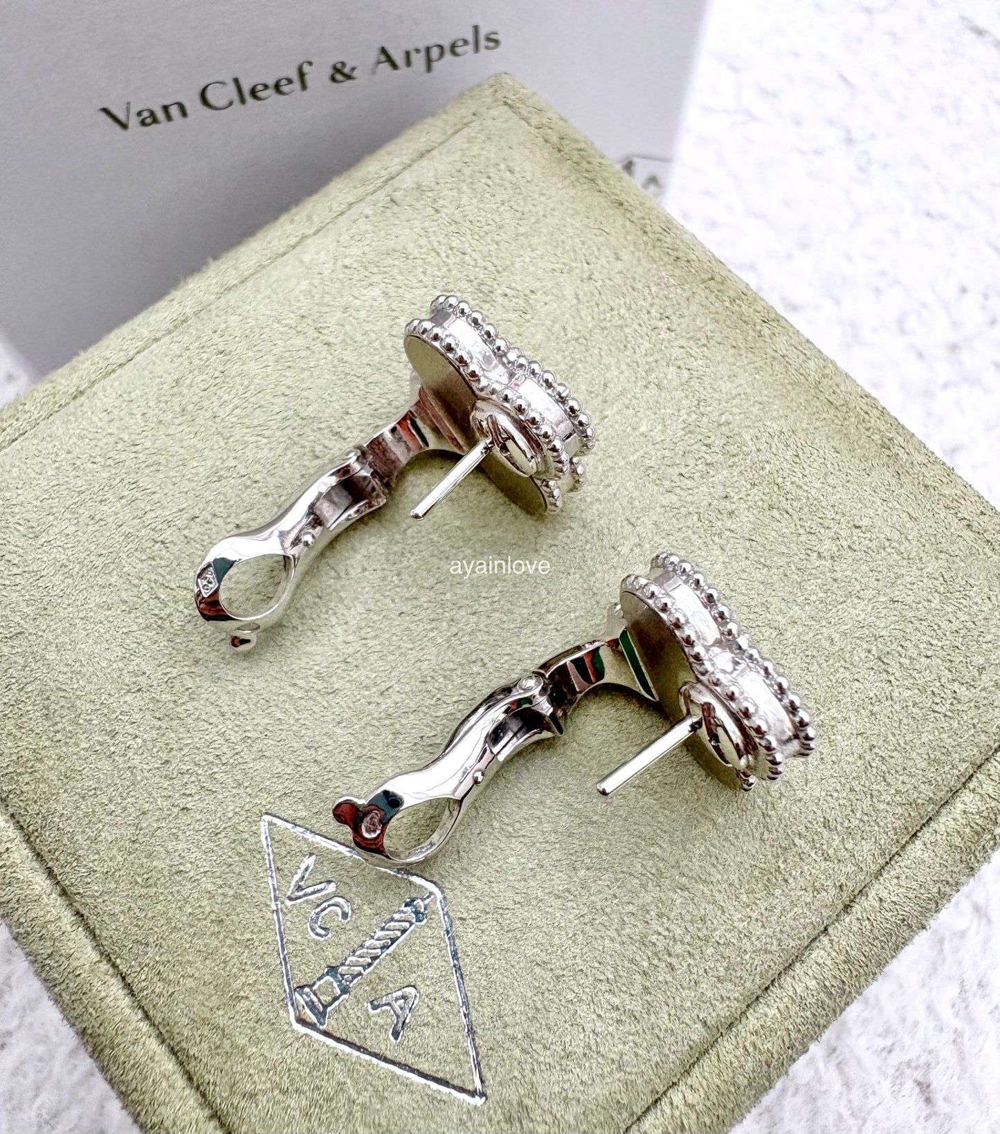 VAN CLEEF ARPELS VCA 18KT White Gold Guilloche Vintage Alhambra Earrings