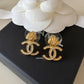CHANEL 23C Seashell CC Crystal Stud Earrings Gold Hardware
