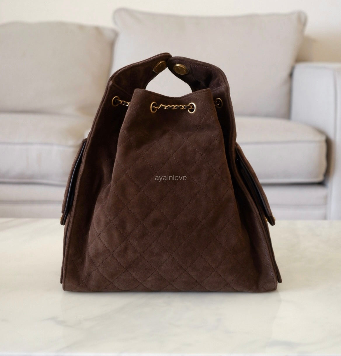 CHANEL 26C Dark Brown Suede Calfskin Medium 25 Bag Gold Hardware