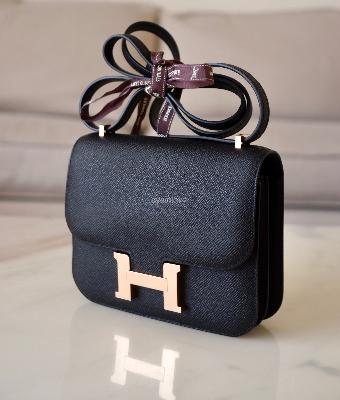 HERMES Constance Mini 18 Noir Black Epsom Rose Gold Hardware W Stamp