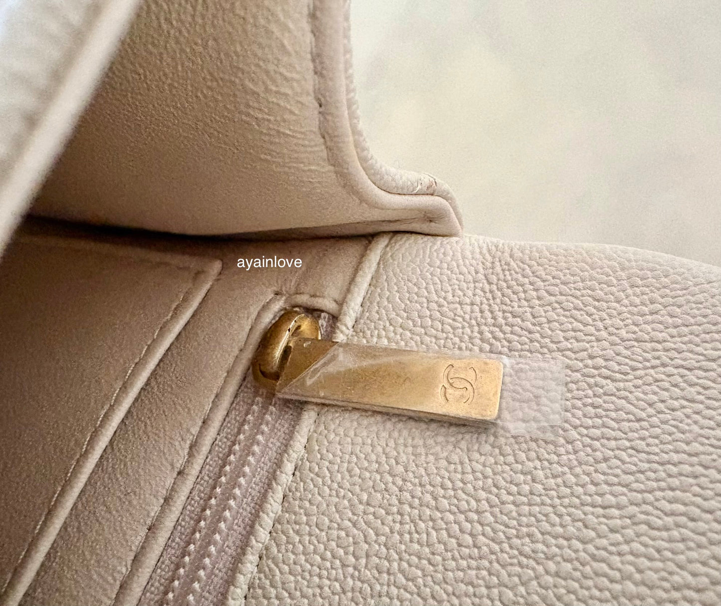 CHANEL 21S Light Beige Caviar Top Handle Rectangular Mini Bag Gold Hardware