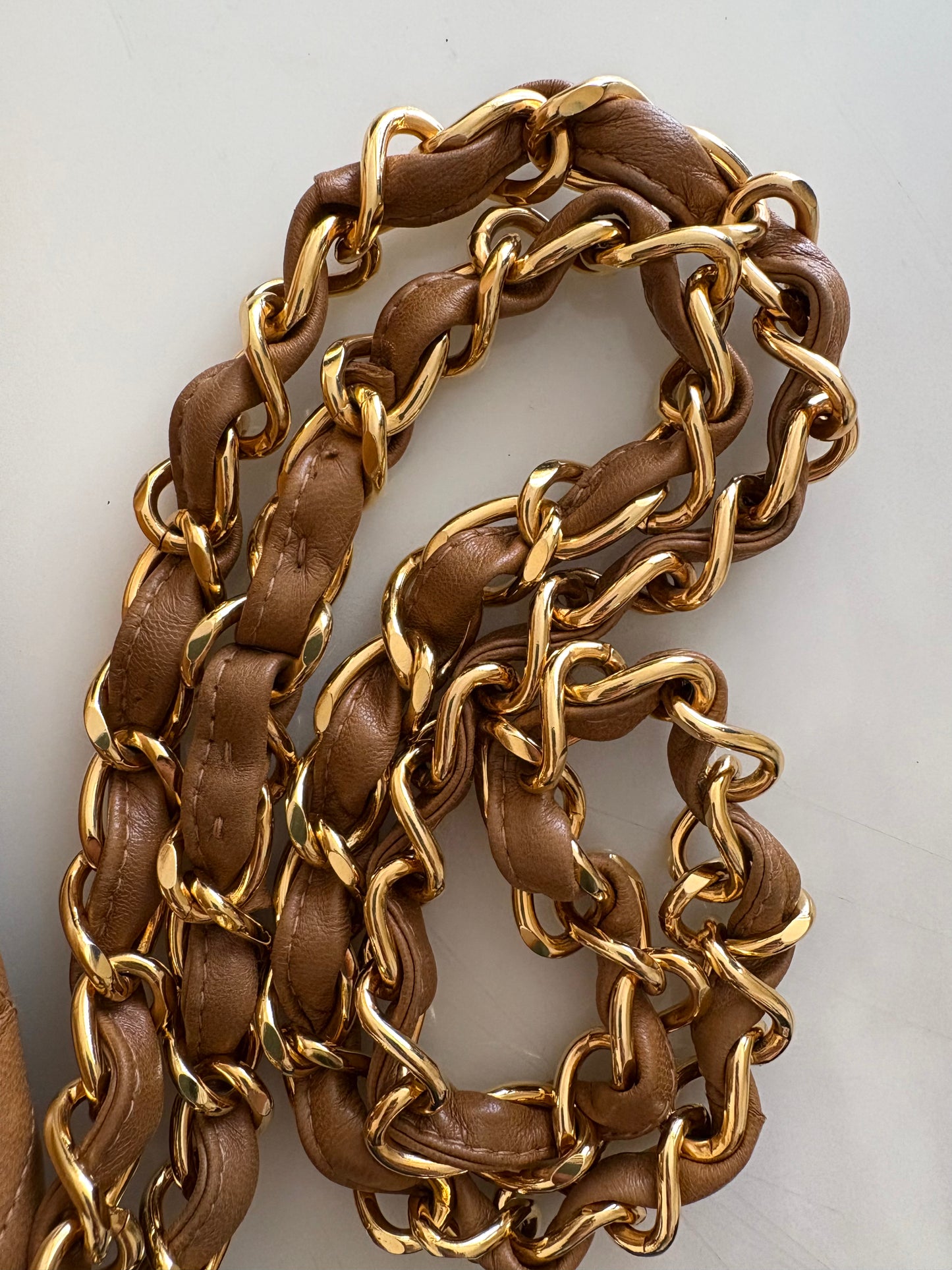 CHANEL Vintage Dark Beige Quilted Jumbo Classic Single Flap Oversized CC Bag 24KT Gold Plated Hardware Series 3