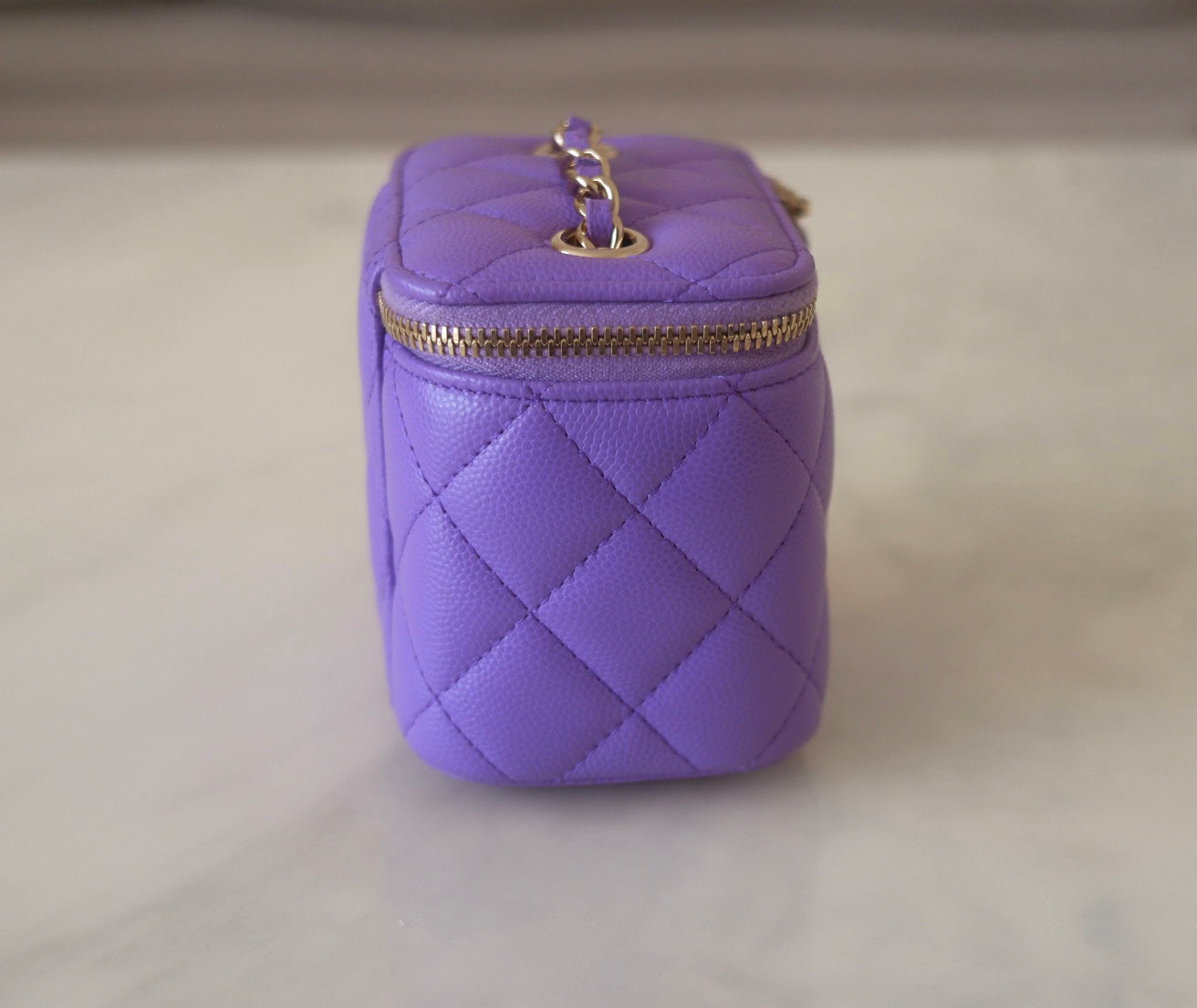 purple chanel vanity case bag