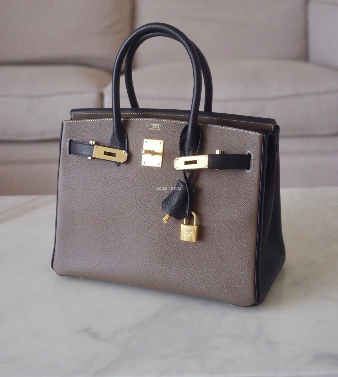 HERMES Birkin 30 HSS Horseshoe Stamp Special Order Bicolour Etoupe and –  AYAINLOVE CURATED LUXURIES
