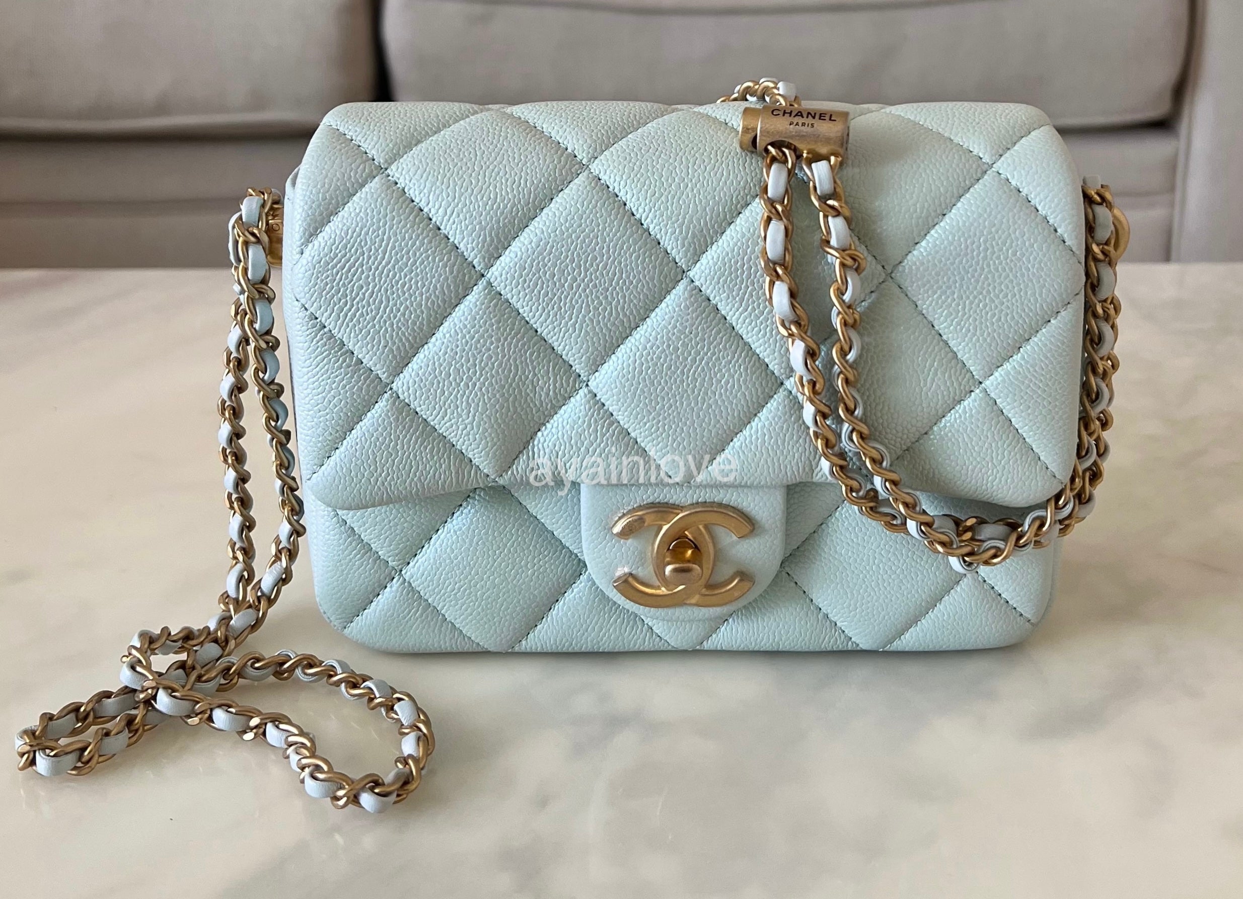 Chanel 18S Iridescent PEARLY Navy BLUE Classic MINI Square CAVIAR Leather  GHW Unboxing #luxurypl38 