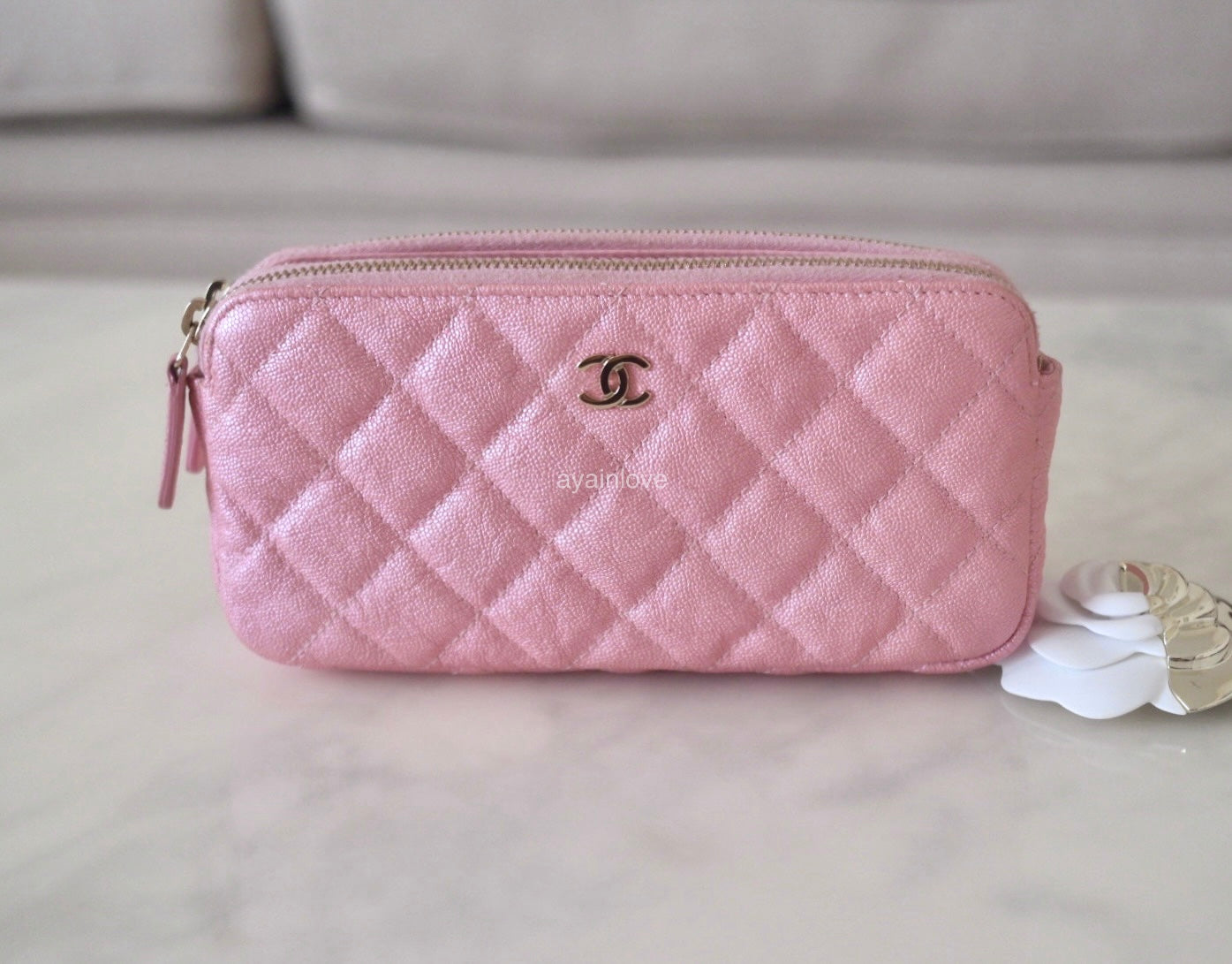 CHANEL 19S Iridescent Pink Caviar Phone Clutch on Chain Detachable Str AYAINLOVE CURATED LUXURIES