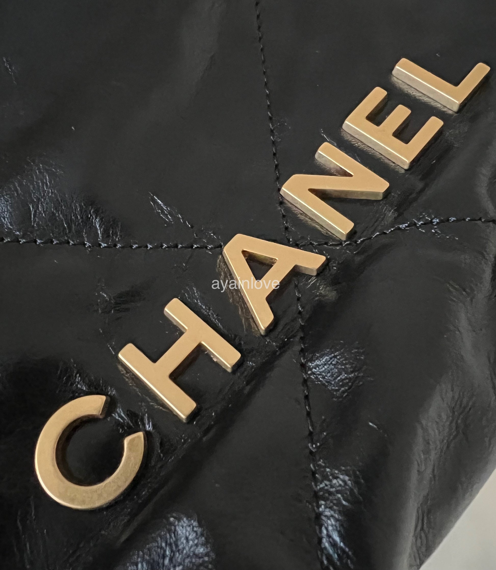 CHANEL 23A Mini 22 Black Shiny Calf Skin Bag Gold Hardware – AYAINLOVE  CURATED LUXURIES