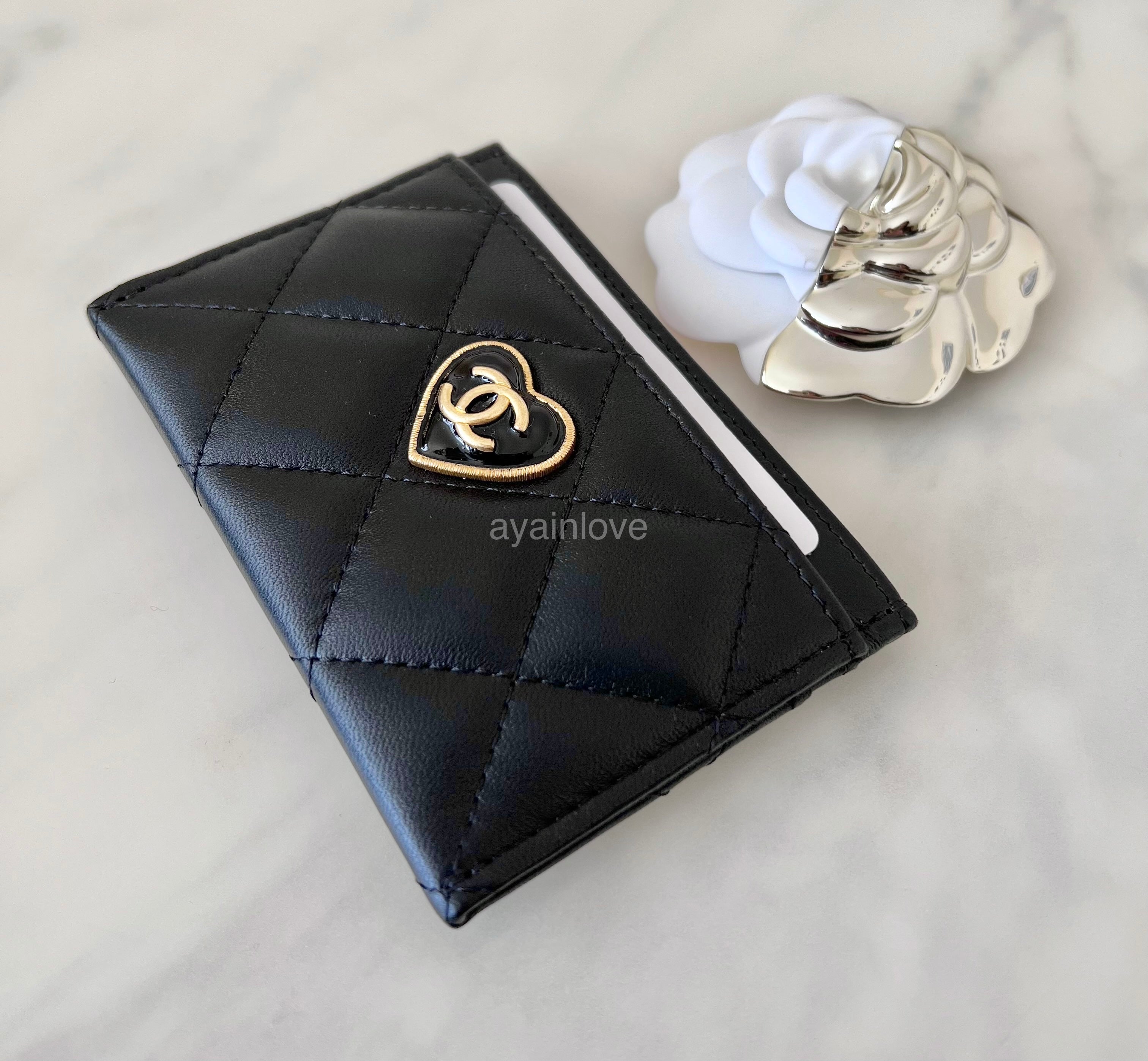 NEW CHANEL REV Black Lambskin GHW Quilted Classic Timeless Snap Card Holder  