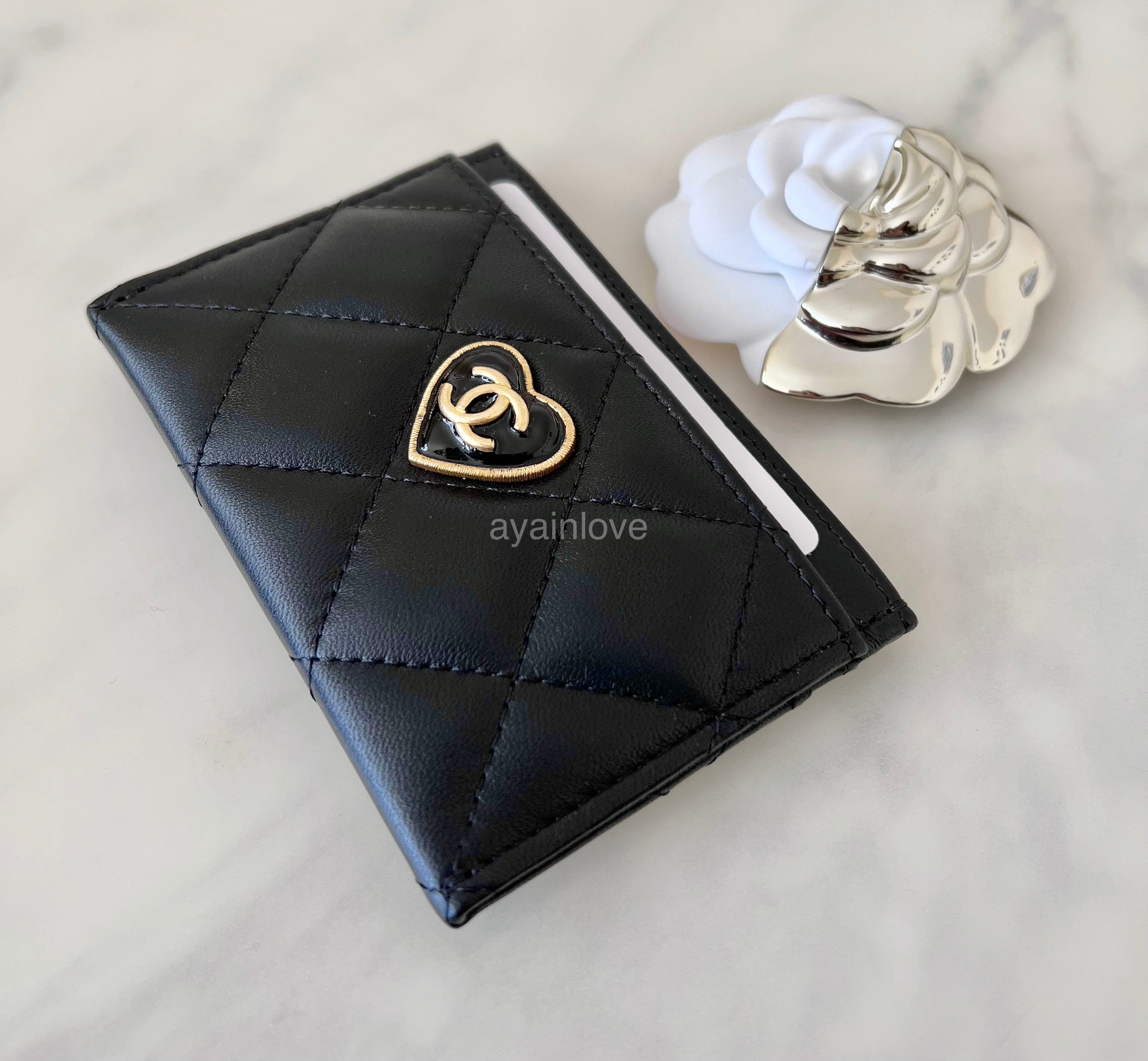 Chanel 23S Heart Logo Zipped Coin Purse / Card Holder in Black Lambski –  Brands Lover