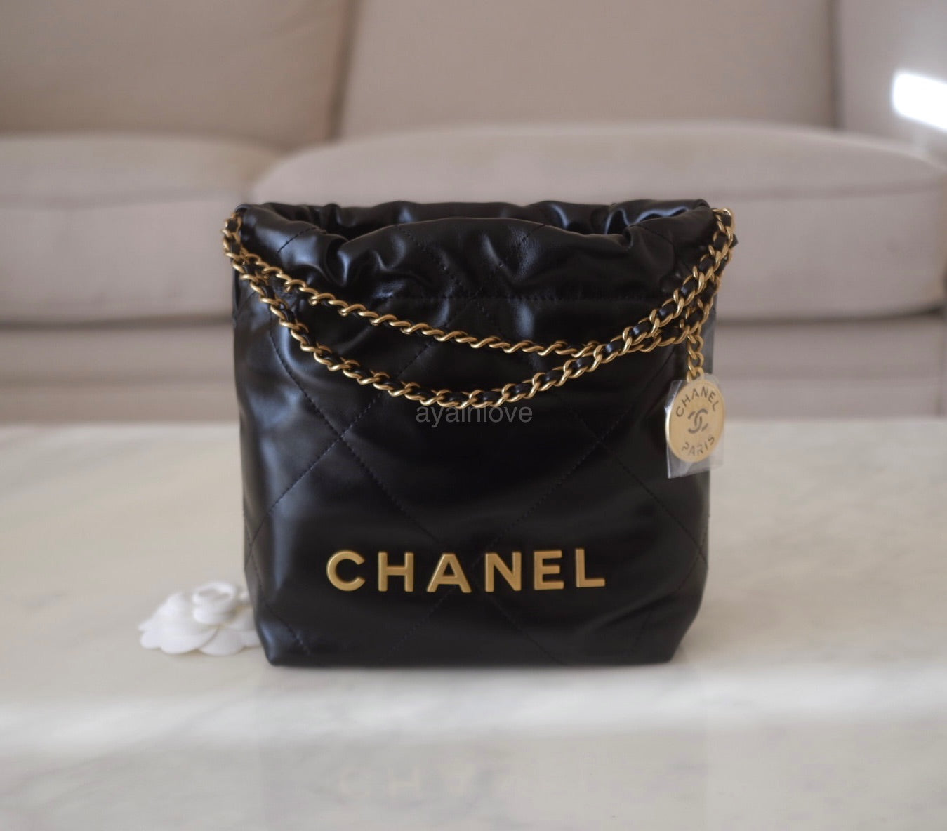 CHANEL 23S Mini 22 Black Shiny Calf Skin Bag Gold Hardware – AYAINLOVE  CURATED LUXURIES