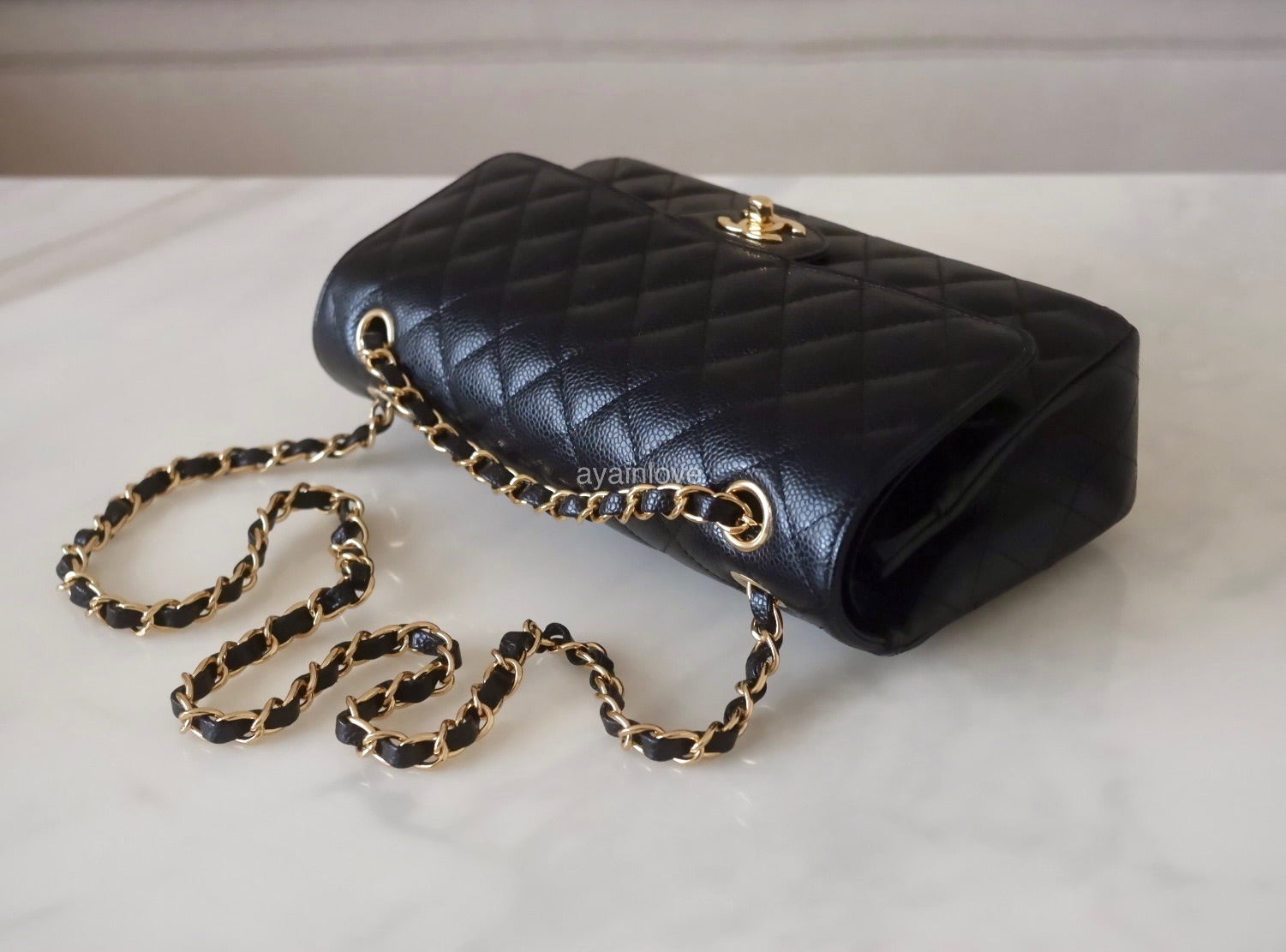 CHANEL Black Caviar Medium/Large Microchipped Classic Flap Bag Gold Ha – AYAINLOVE  CURATED LUXURIES