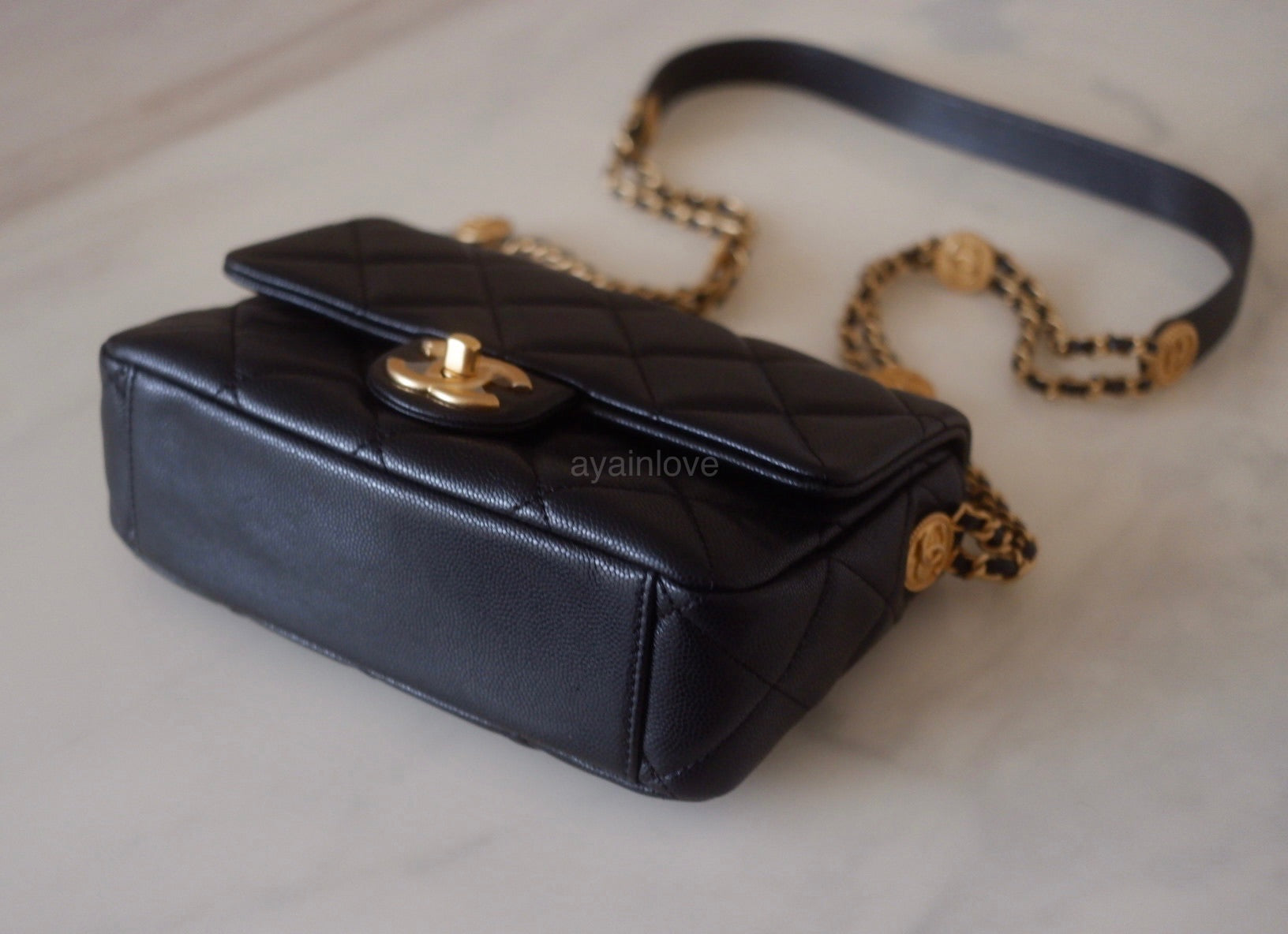 Chanel Black Caviar Leather Gold-tone Wallet On Chain WOC at 1stDibs