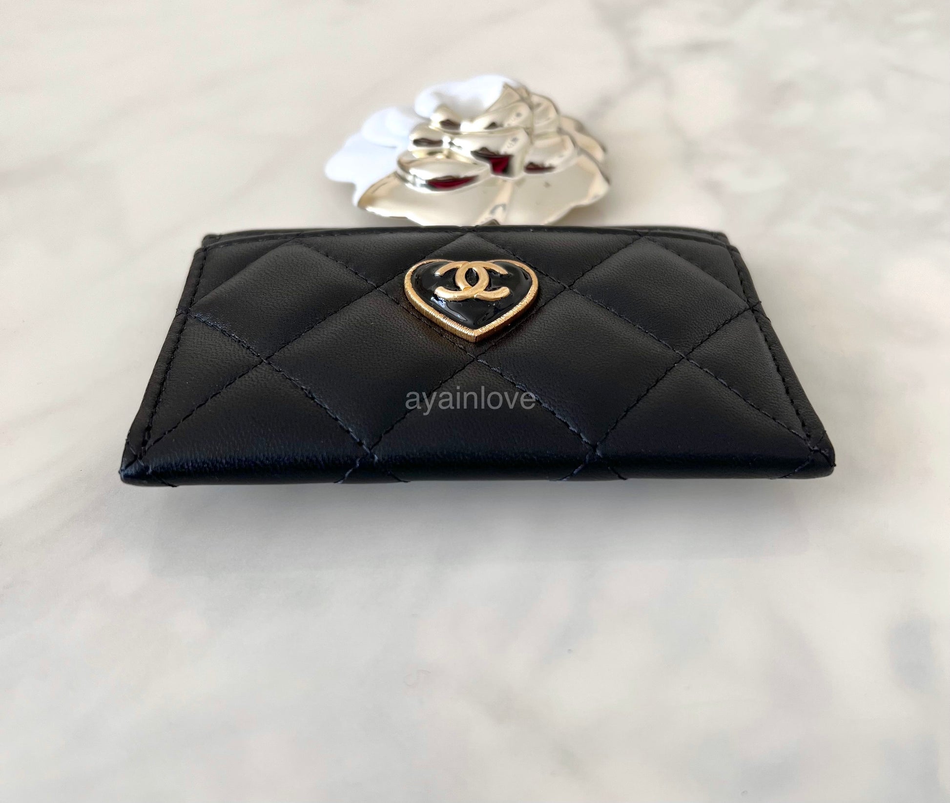 CHANEL 23S Black Heart Lamb Skin Flat Card Holder Gold Hardware – AYAINLOVE  CURATED LUXURIES