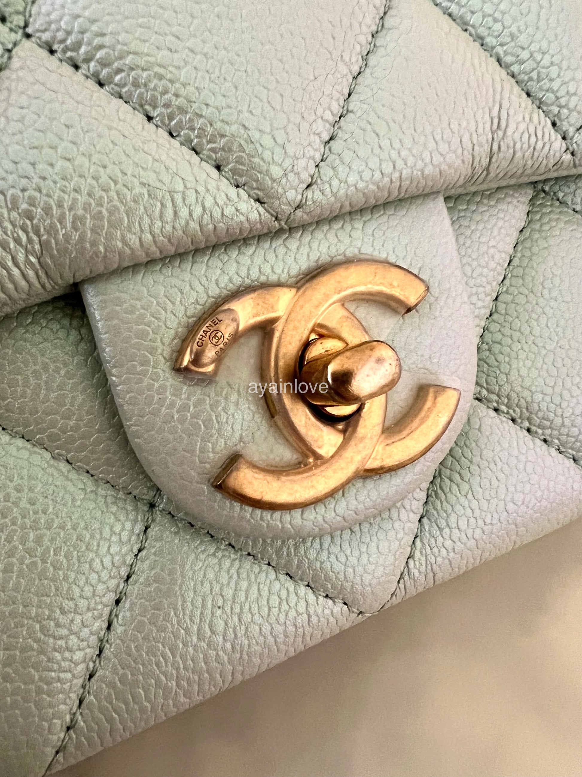 CHANEL 21K Iridescent Light Green Caviar My Perfect Square Mini Flap B –  AYAINLOVE CURATED LUXURIES