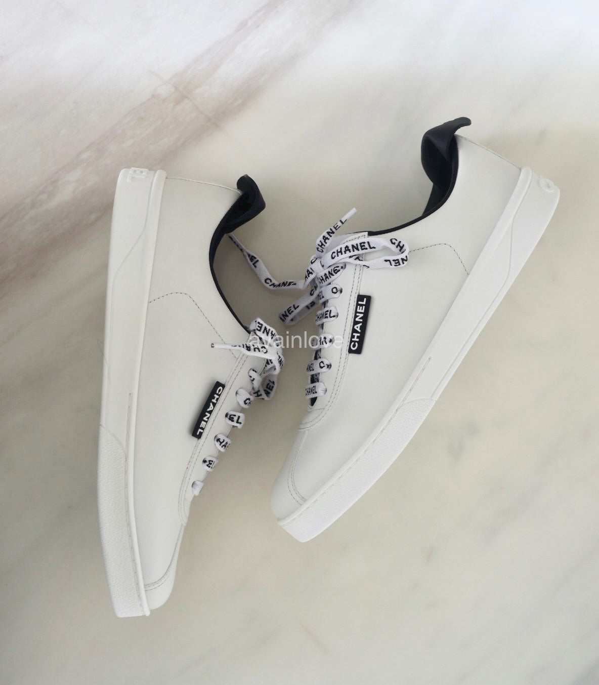 Chanel CC Logo High Cut Sneakers String Shoes White Black