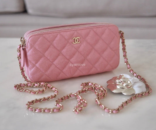 NWT Authentic Chanel Boy Bag Beige Pink Ombré Patent Leather Gold Quilted  Clutch