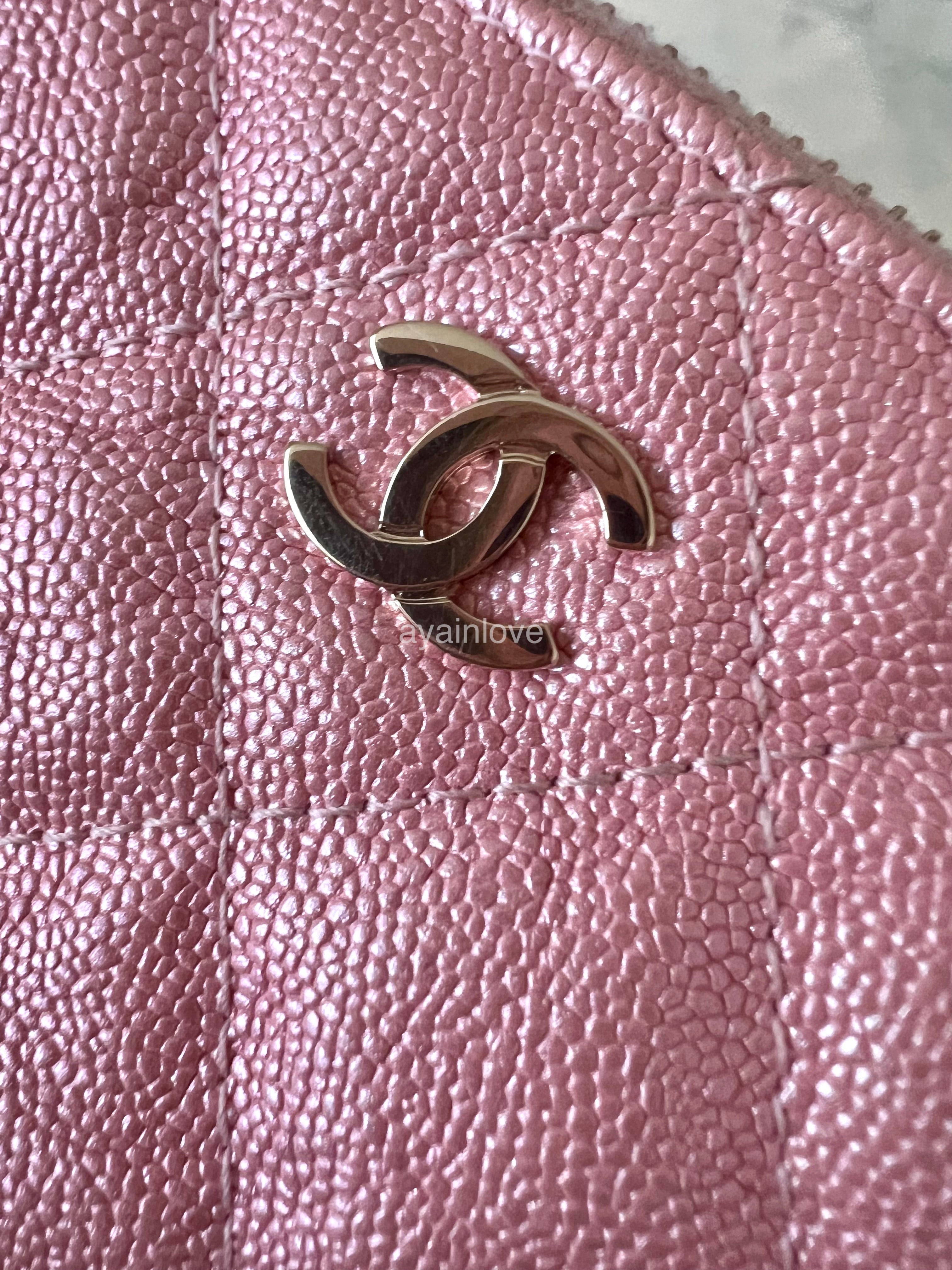 CHANEL 19S Iridescent Pink Caviar Phone Clutch on Chain Detachable