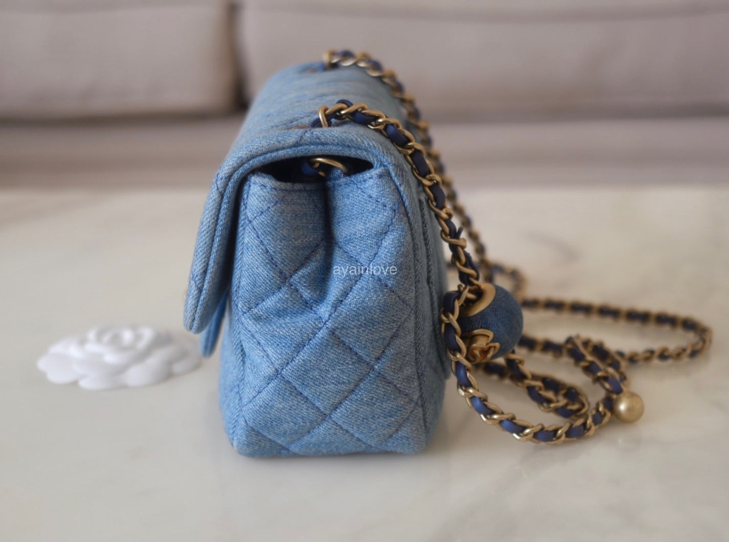 CHANEL, Bags, Copy Chanel Denim Square Mini Pearl Crush Flap Bag 22c