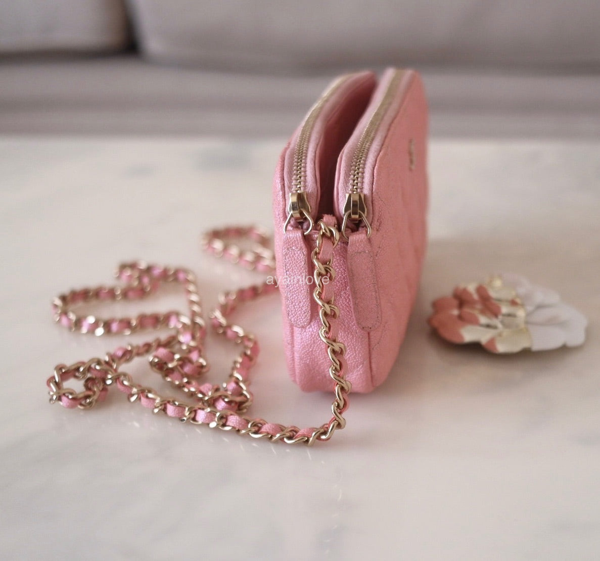 CHANEL 19S Iridescent Pink Caviar Phone Clutch on Chain Detachable Str AYAINLOVE CURATED LUXURIES