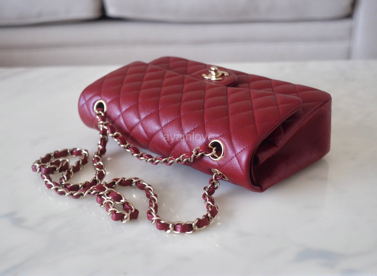 CHANEL 19B Burgundy Caviar Round Pouch/ Coin Purse - Timeless Luxuries