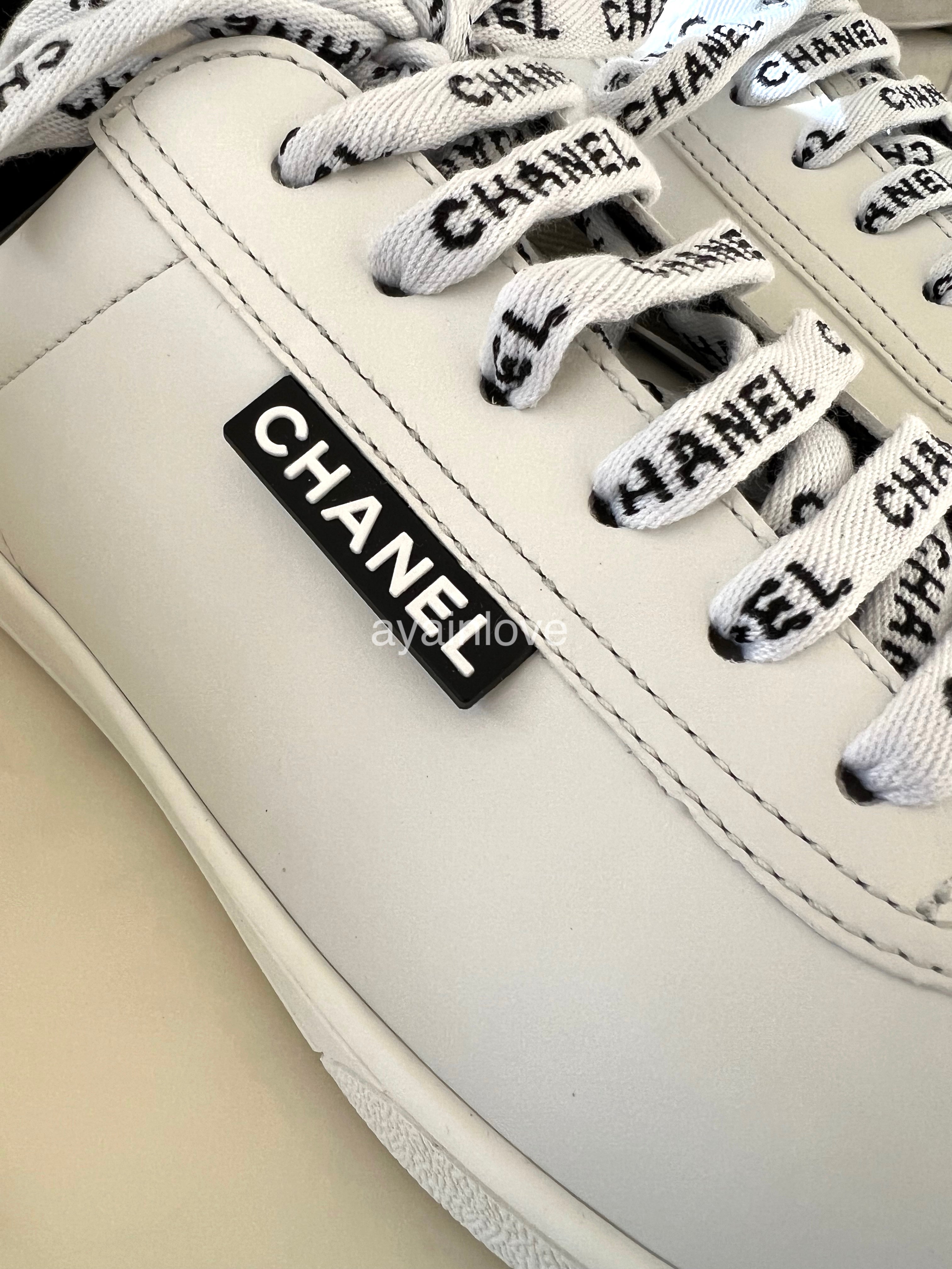 CHANEL White Leather Script CC Logo Weekend Sneakers Trainers Shoes Si AYAINLOVE CURATED LUXURIES