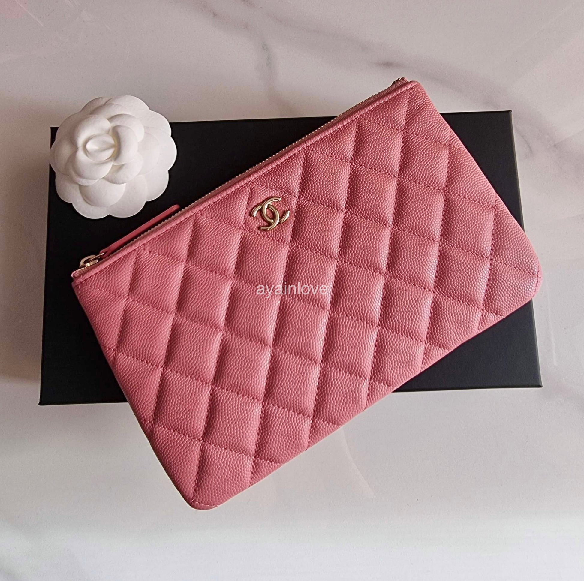 Gorgeous CHANEL Pink Lambskin Vanity Case Crossbody Bag Fancy Logo Style  #AP2728