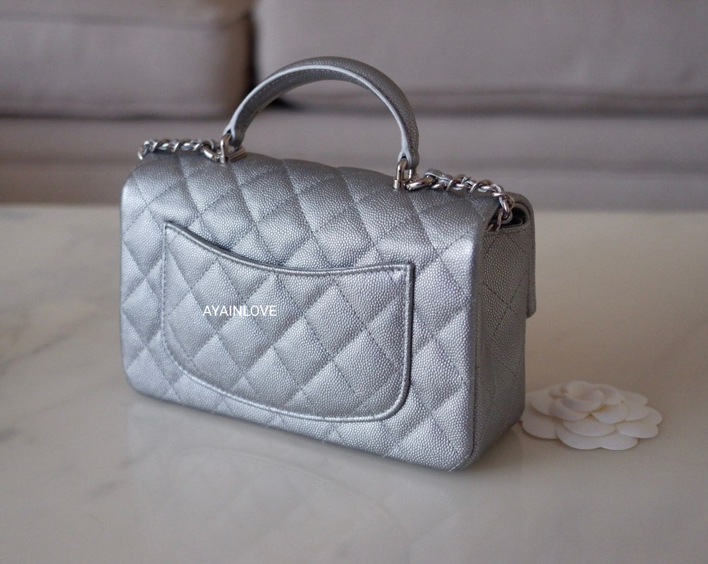 CHANEL 21S Silver Caviar Top Handle Rectangle Mini Bag Silver Hardware –  AYAINLOVE CURATED LUXURIES