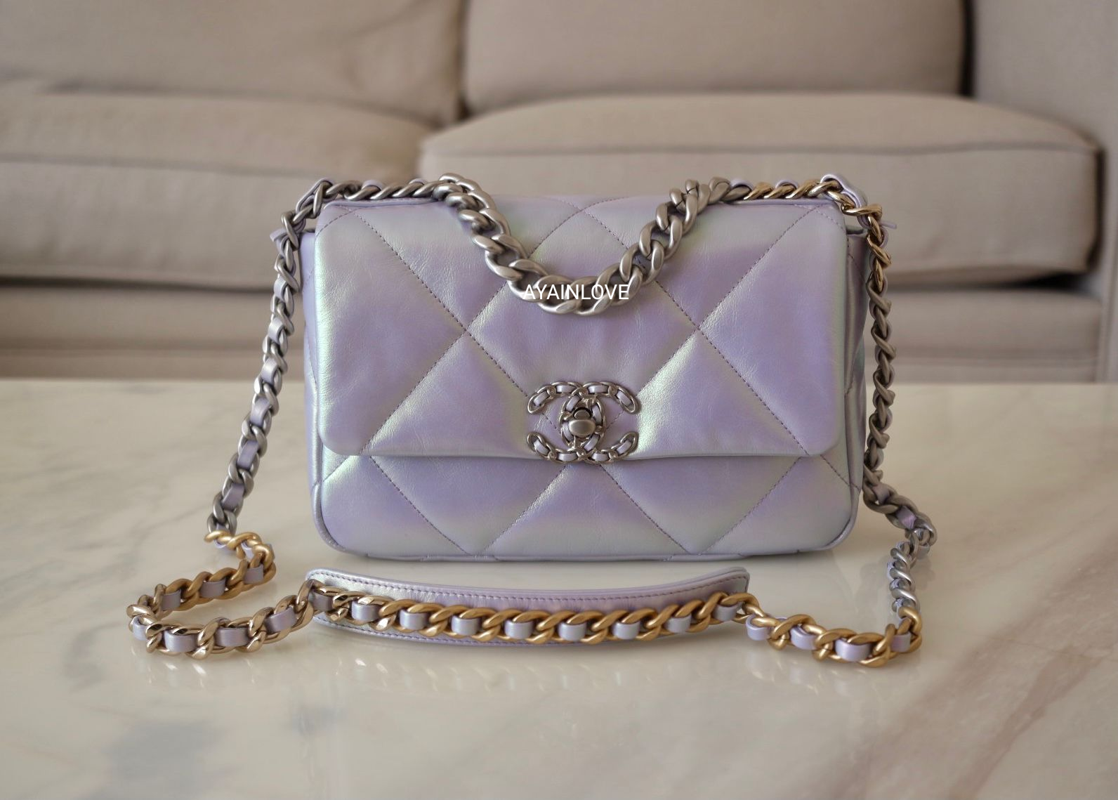 CHANEL Small Boy Bag Light Purple Quilted Patent Leather With Gold Hardware  -NEW