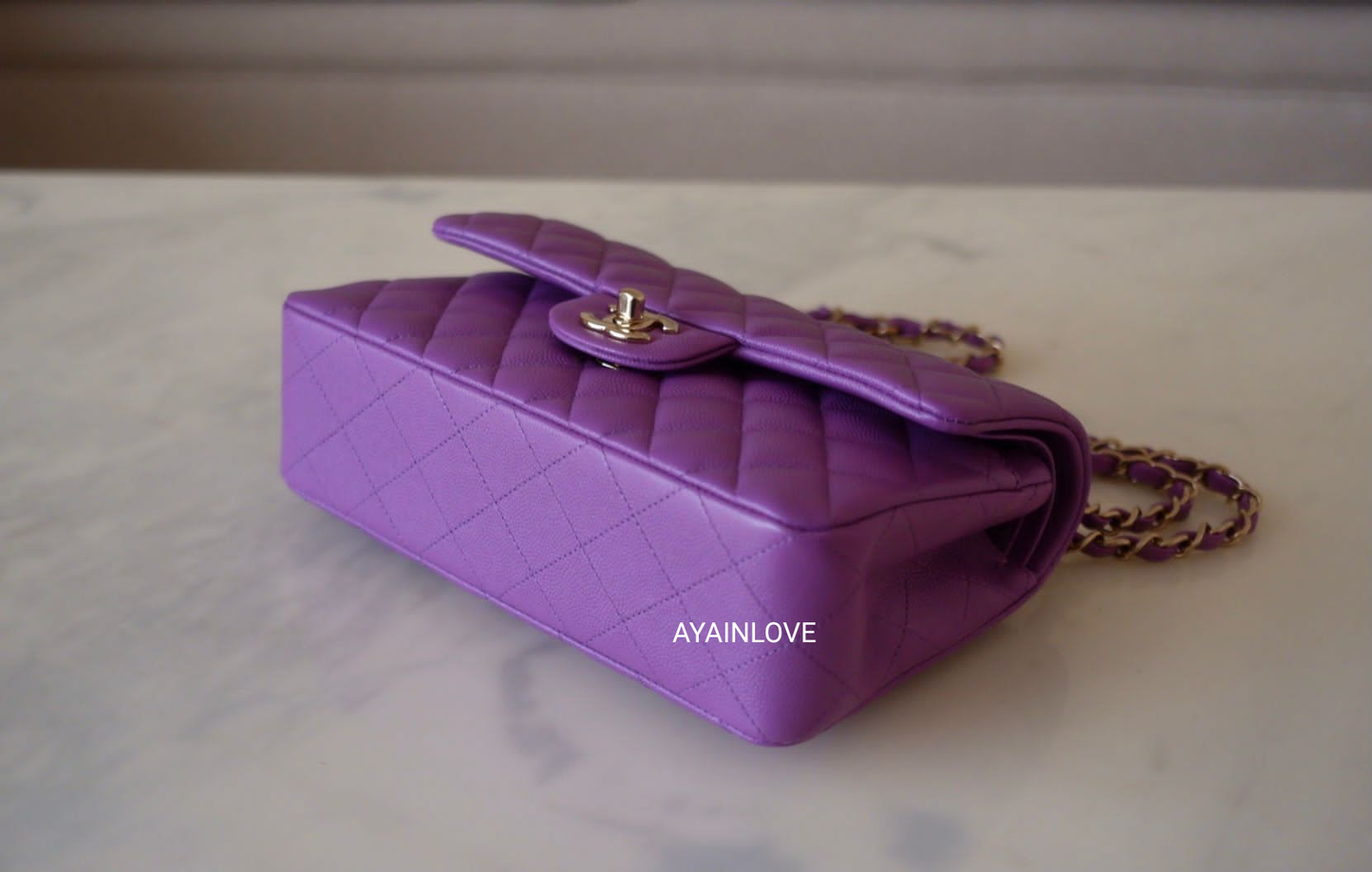 CHANEL 22S Purple Caviar Small Classic Flap Light Gold Hardware – AYAINLOVE  CURATED LUXURIES