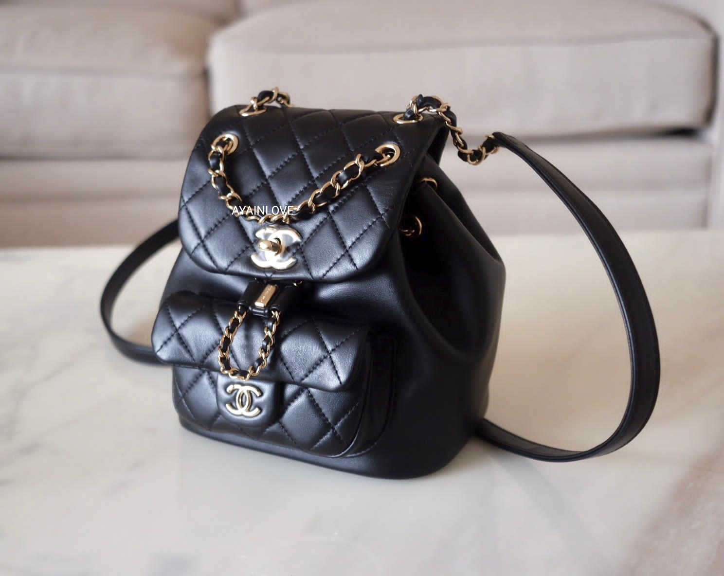 Chanel Black Shiny Quilted Leather 22 Backpack Chanel