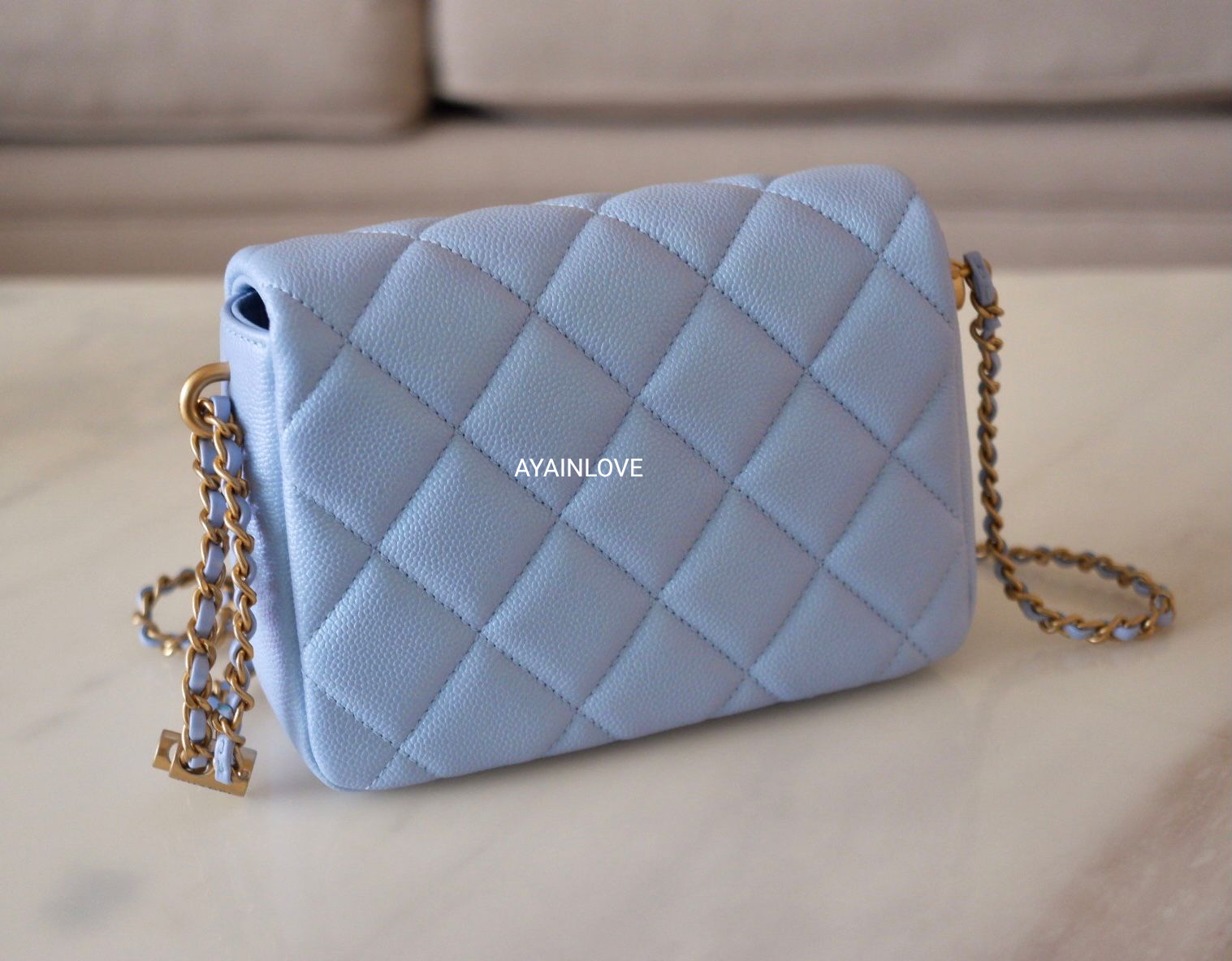 CHANEL 21K Iridescent Light Blue Caviar My Perfect Square Mini Flap Ba AYAINLOVE CURATED LUXURIES