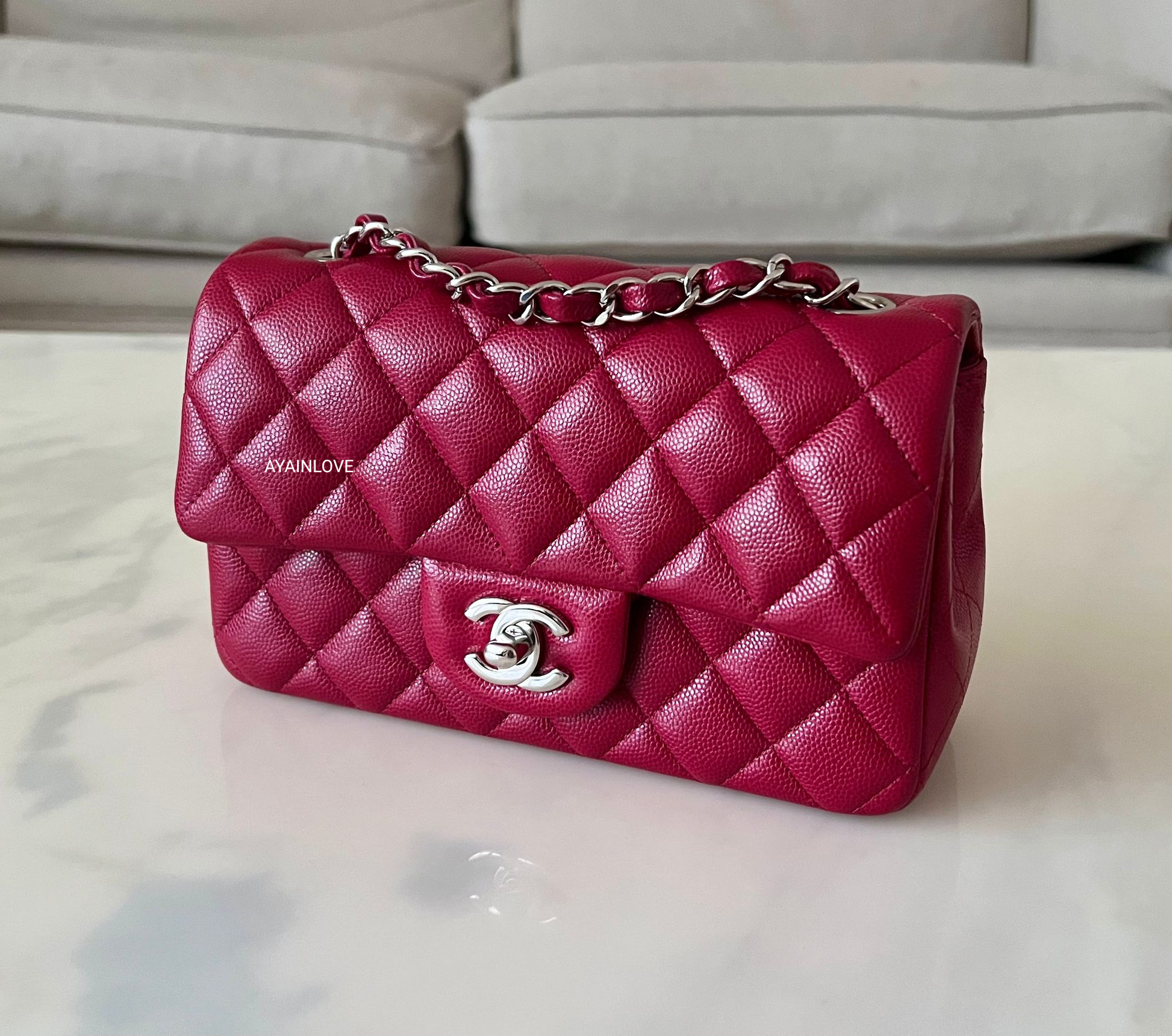 Chanel 18B Dark Pink Caviar Rectangular Mini Bag Silver Hardware –  Ayainlove Curated Luxuries